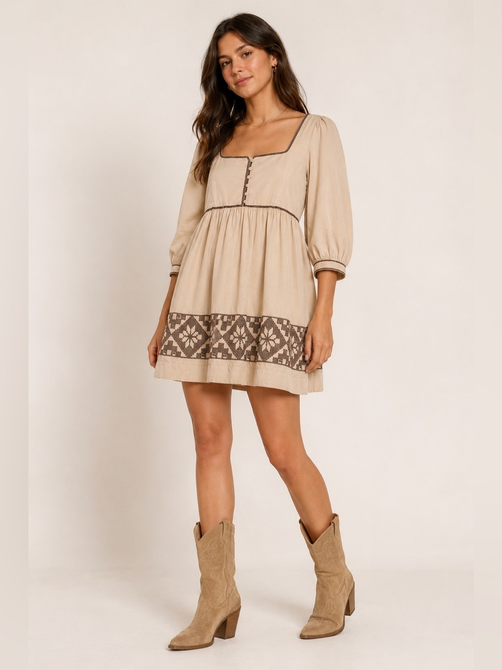 Madewell Warm Umber Corduroy Embroidered Boho Mini Dress with Pockets Size 6